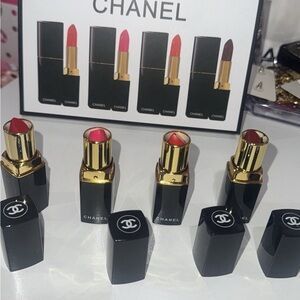 CHANEL Lipstick Collection - Vibrant Red, Soft Pink, Deep Brown